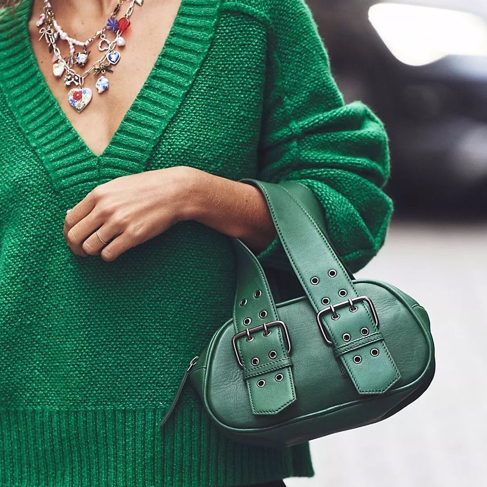 NWOT Free People Say Yes Leather Bag in Pine